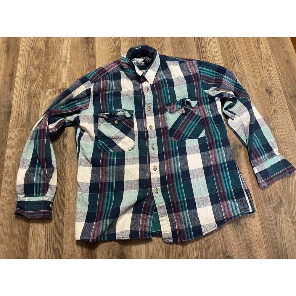 Elk Shirt, Men's Size Large, Blue Green Purple, Plaid, Button Up, Comfort Fit